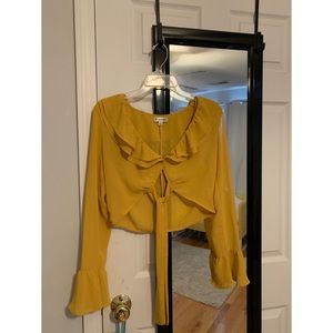 Yellow Ruffle Tie Crop Top